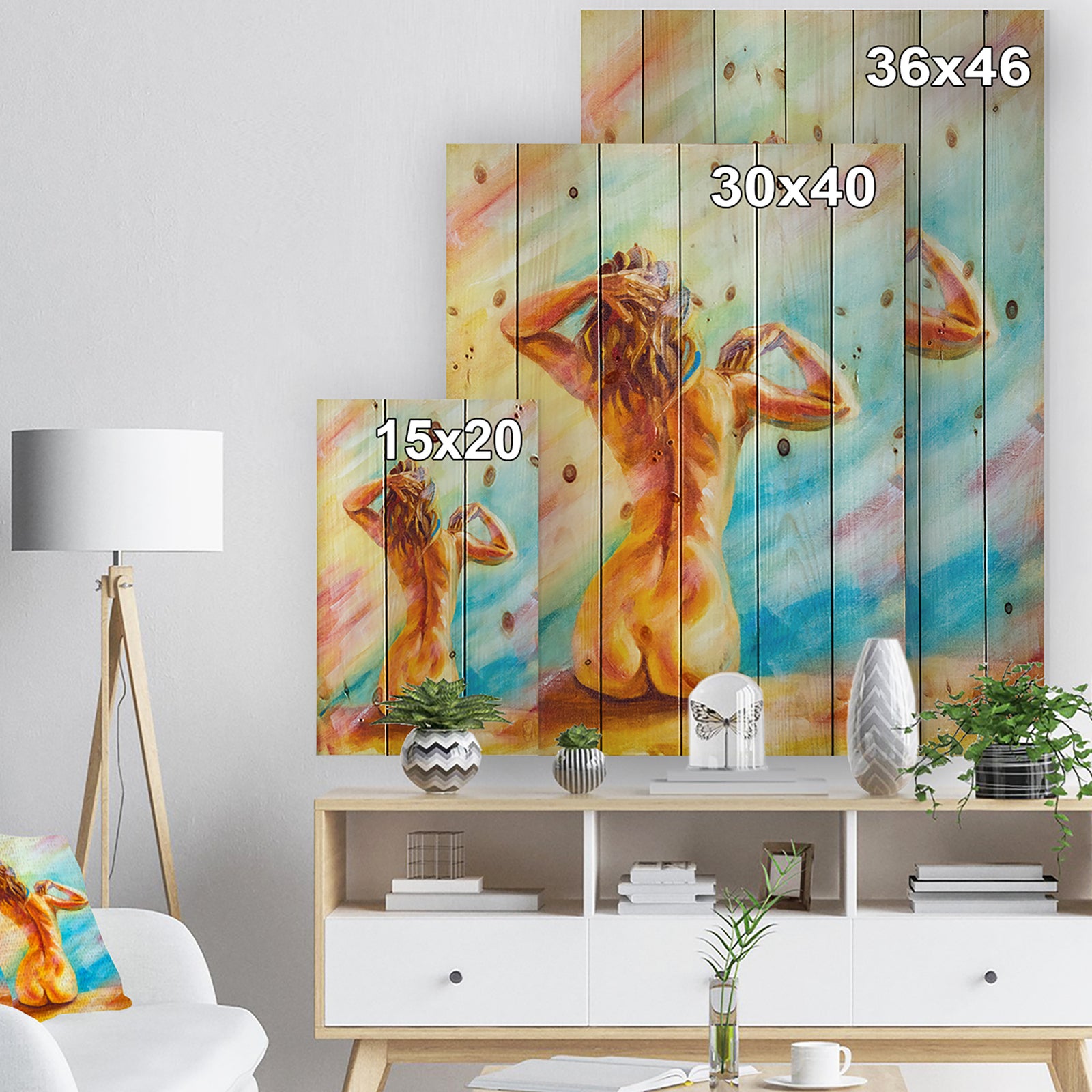 Sensual Woman Sitting - Sensual Print on Natural Pine Wood