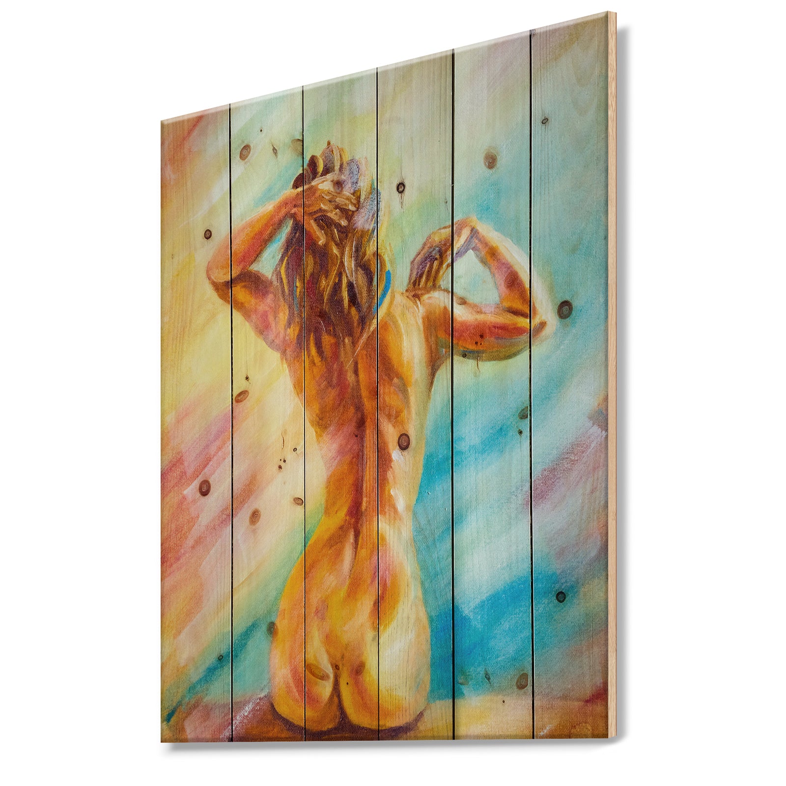Sensual Woman Sitting - Sensual Print on Natural Pine Wood