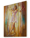 Beautiful Woman in Dress - Portrait Print on Natural Pine Wood
