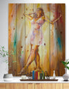Beautiful Woman in Dress - Portrait Print on Natural Pine Wood
