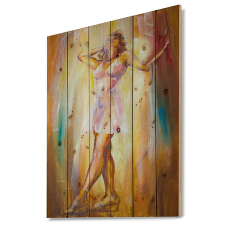 Beautiful Woman in Dress - Portrait Print on Natural Pine Wood