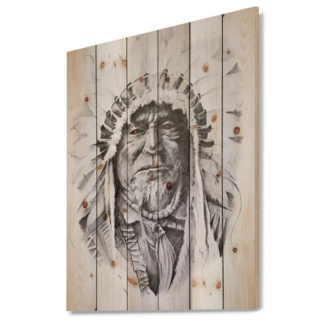 Native American Indian - Bohemian Print on Natural Pine Wood