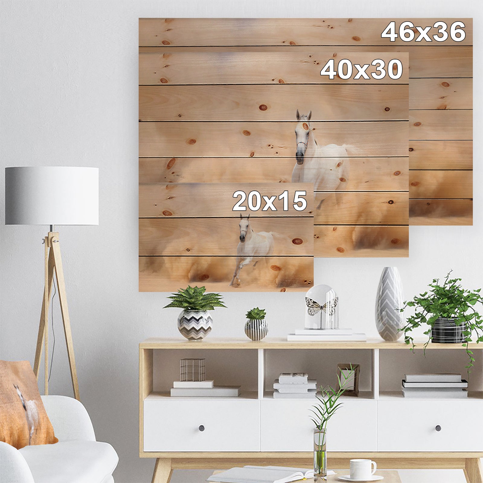 Arabian Horse in Desert Storm - Photography Print on Natural Pine Wood