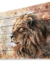 Peaceful Lion - Animal Art Print on Natural Pine Wood