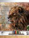 Peaceful Lion - Animal Art Print on Natural Pine Wood