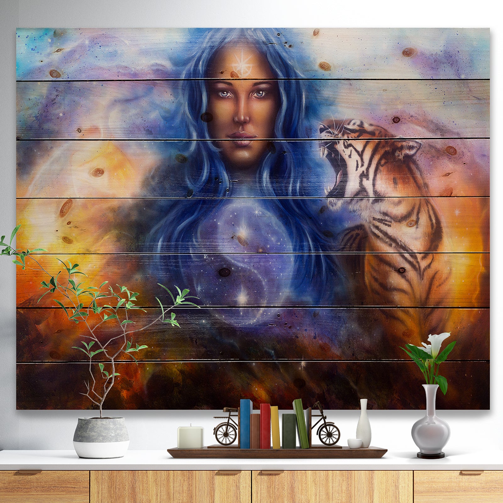 Female Goddess Lada - Portrait Print on Natural Pine Wood