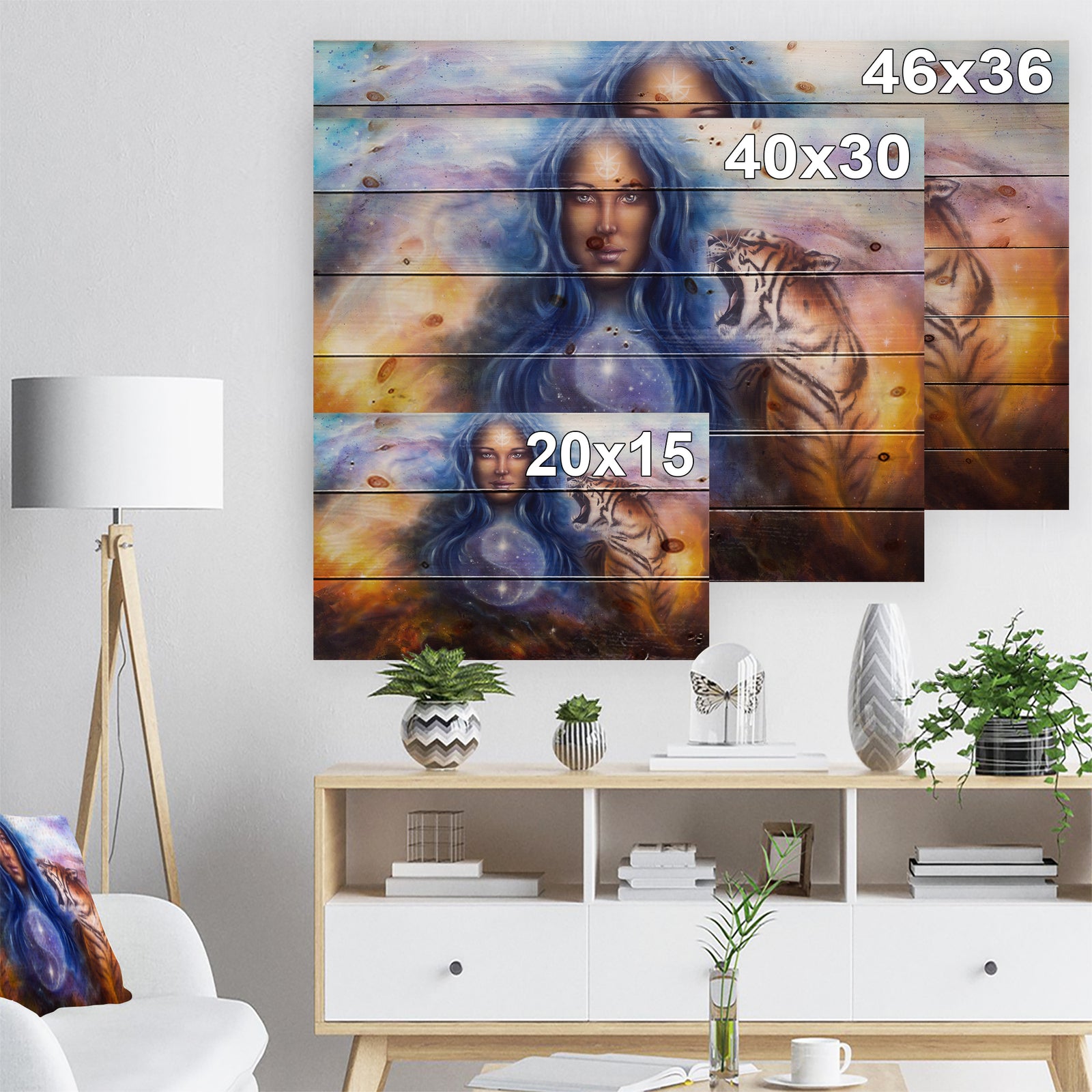 Female Goddess Lada - Portrait Print on Natural Pine Wood