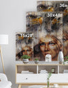 Woman with Flying Eagles - Portrait Print on Natural Pine Wood