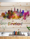 Cleveland Skyline - Cityscape Print on Natural Pine Wood