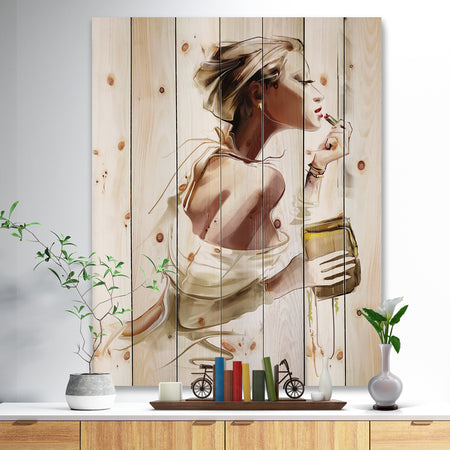 Fashion Woman - Fashion Print on Natural Pine Wood