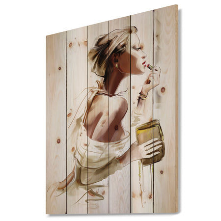Fashion Woman - Fashion Print on Natural Pine Wood