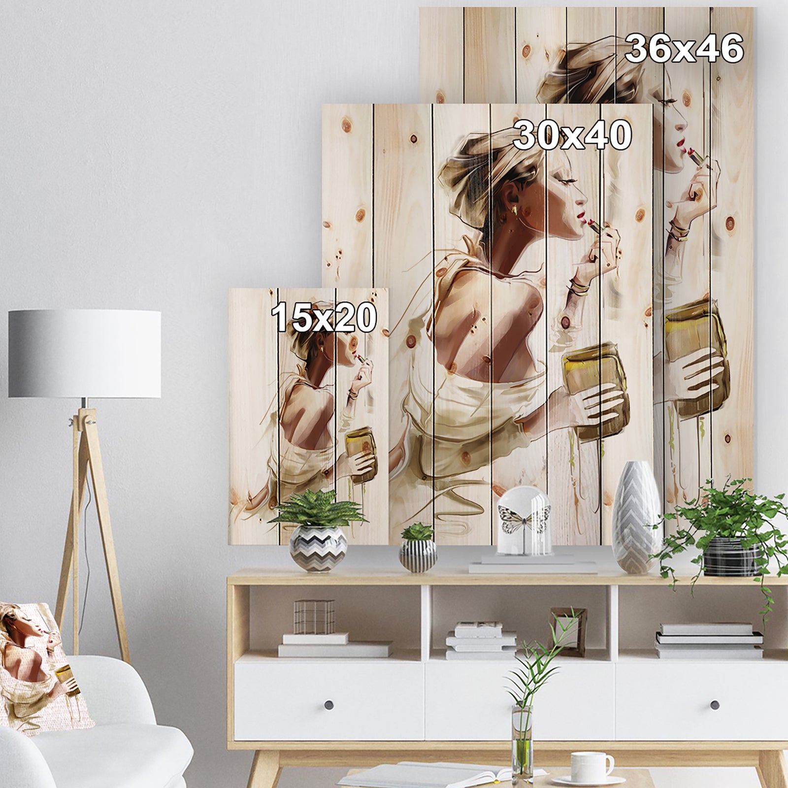 Fashion Woman - Fashion Print on Natural Pine Wood
