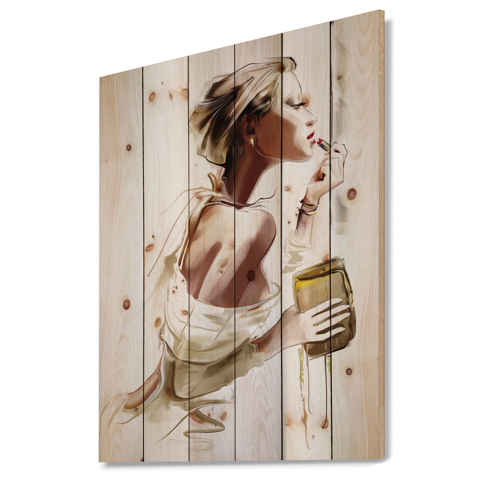 Fashion Woman - Fashion Print on Natural Pine Wood