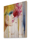 Girl with Colorful Hair - Fashion Print on Natural Pine Wood