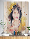 Portrait of Beautiful Girl - Fashion Print on Natural Pine Wood