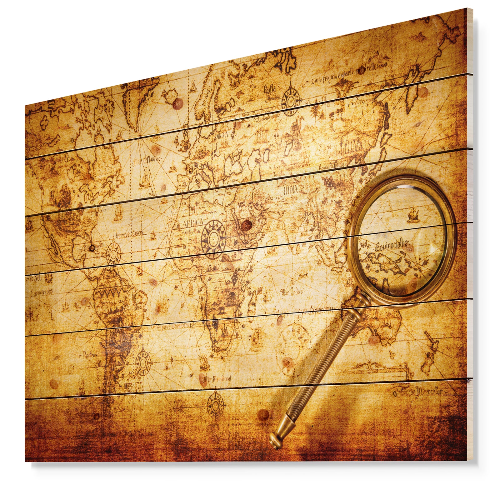 Vintage World Map - Vintage Print on Natural Pine Wood