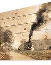 Retro Steam Train - Vintage Print on Natural Pine Wood