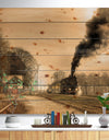 Retro Steam Train - Vintage Print on Natural Pine Wood