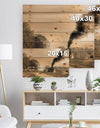 Retro Steam Train - Vintage Print on Natural Pine Wood