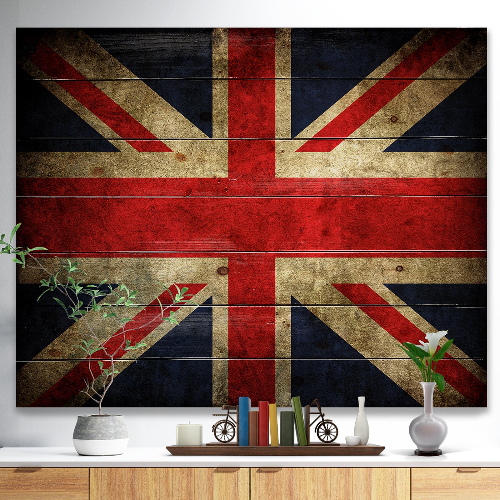 Vintage UK Flag - Contemporary Print on Natural Pine Wood