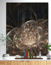 Fractal Flower with Golden Rays - Floral Art Print on Natural Pine Wood