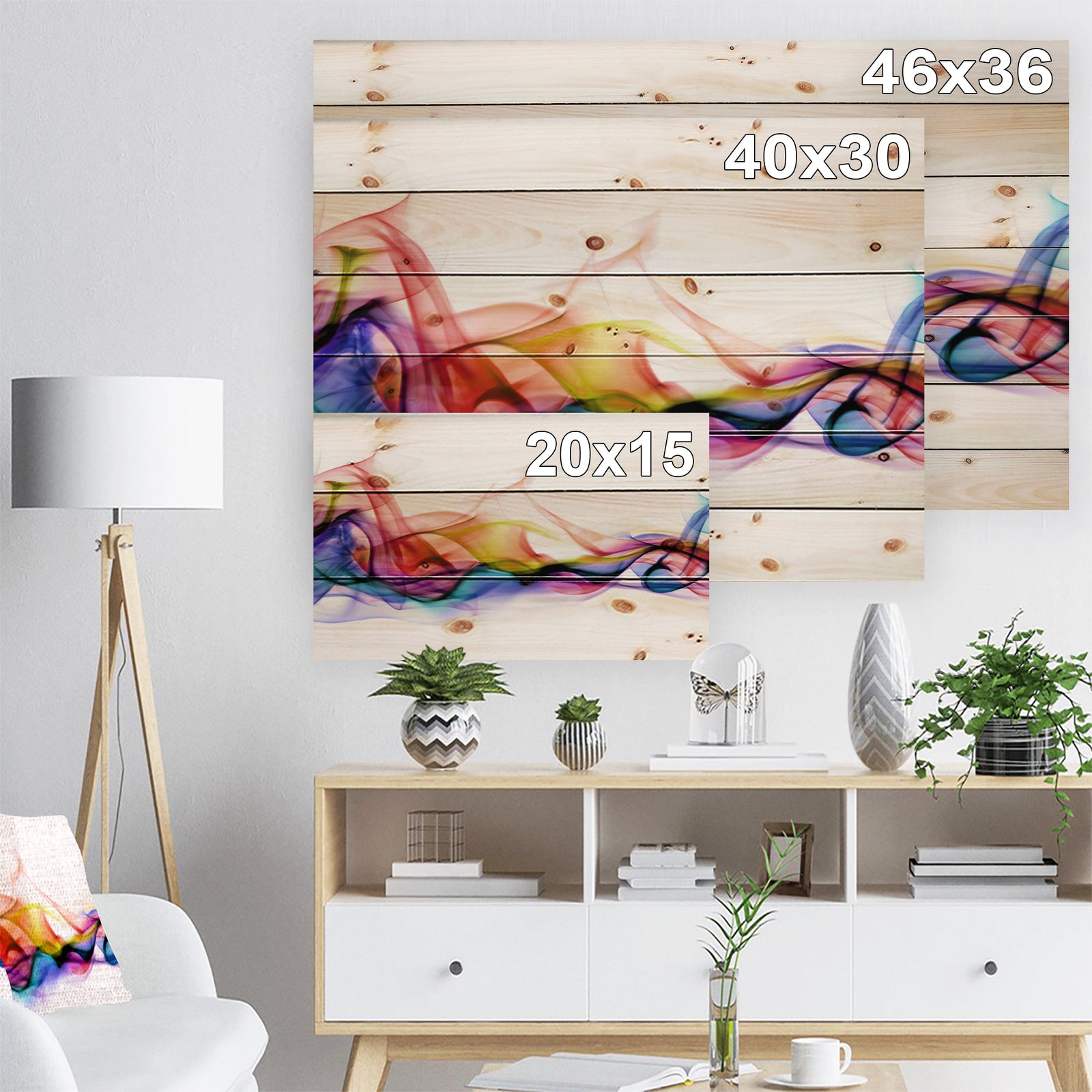 Abstract Smoke - Contemporary Print on Natural Pine Wood