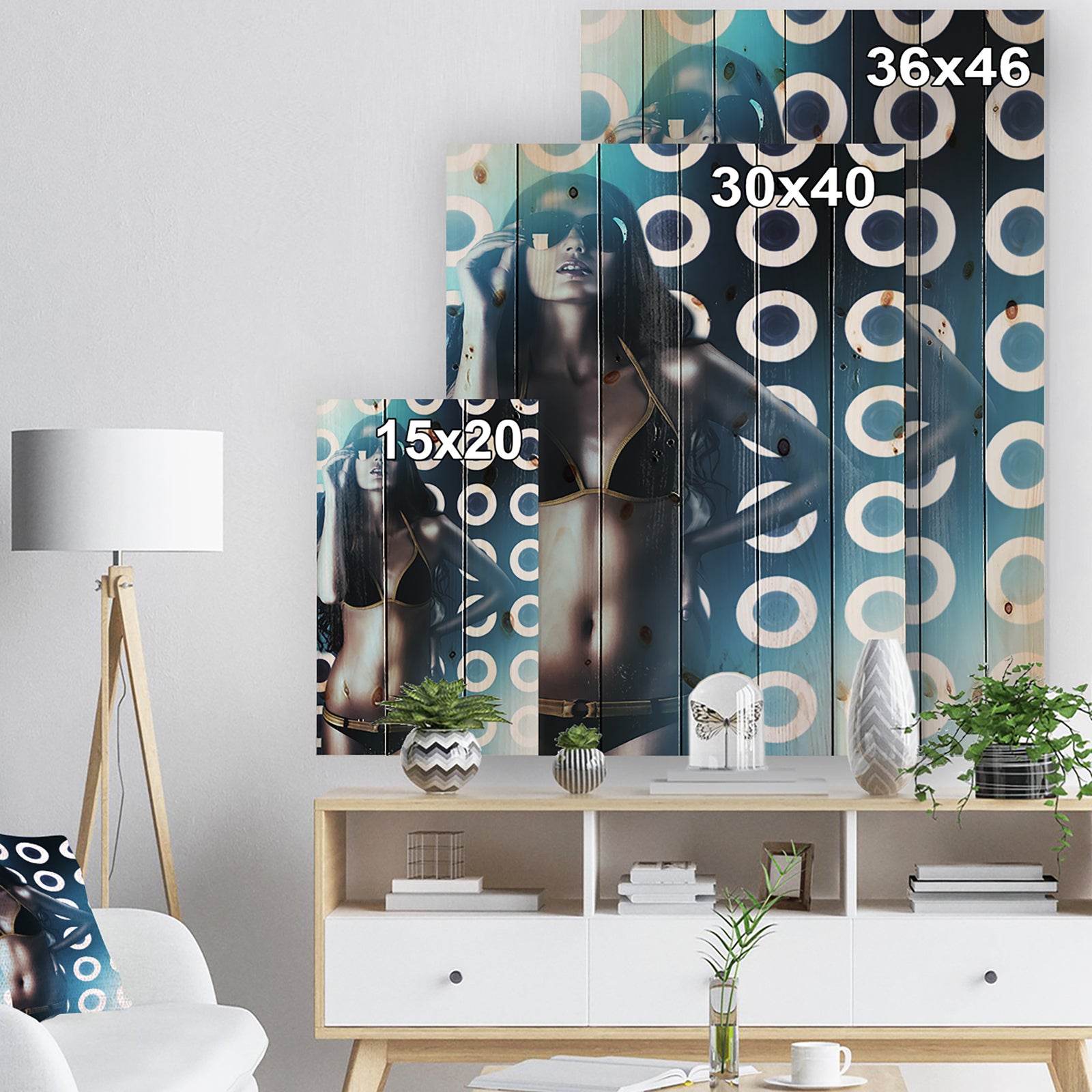 Hot Woman in Sunglasses - Sensual Print on Natural Pine Wood