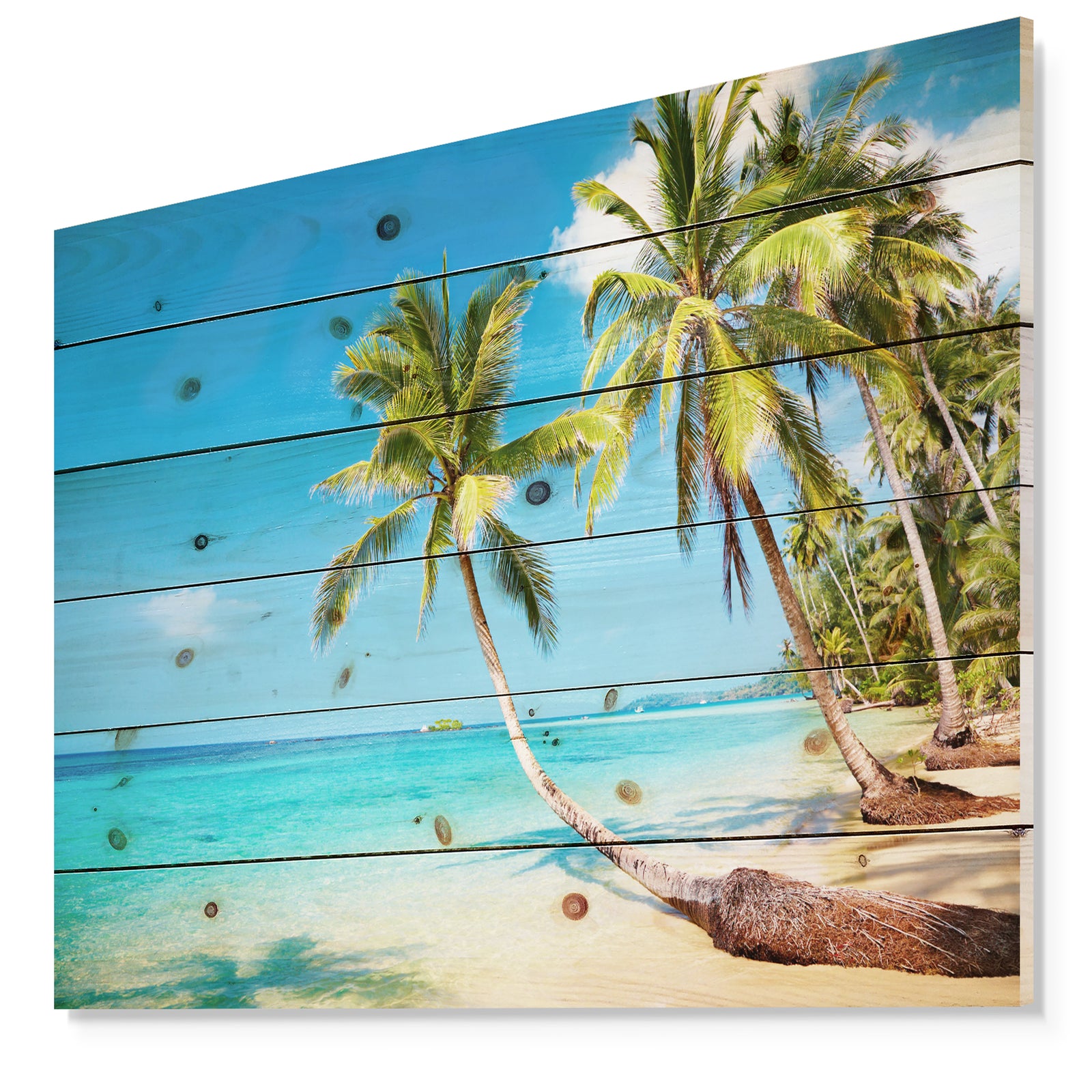 Tropical Beach - Photography Seascape Print on Natural Pine Wood
