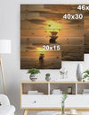 Ship and Sunset - Seascape Photography Print on Natural Pine Wood