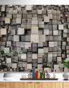 Black and Grey Cubes - Contemporary Print on Natural Pine Wood