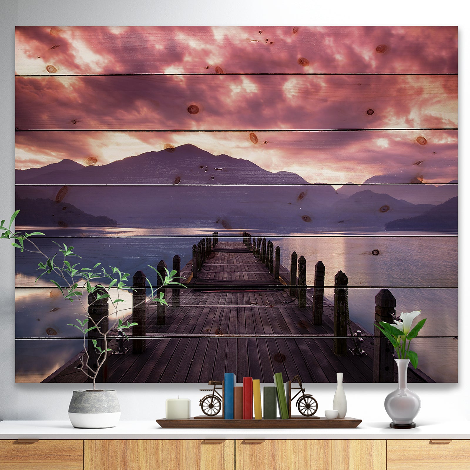 Beautiful Spring Sea at Morning - Photography Print on Natural Pine Wood