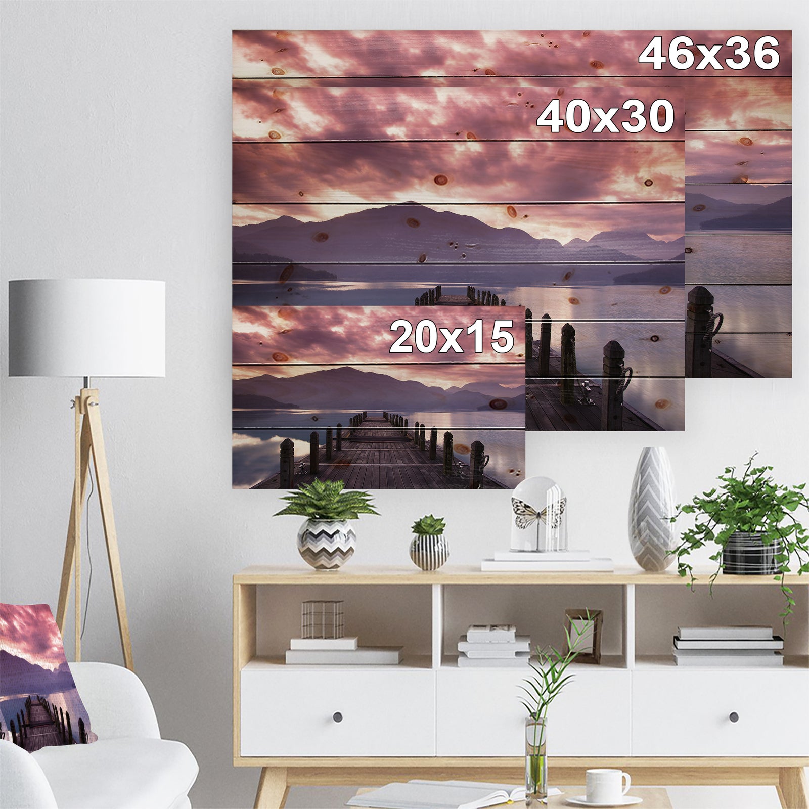 Beautiful Spring Sea at Morning - Photography Print on Natural Pine Wood