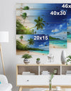 Sunset Beach with Palm - Landscape Photography Print on Natural Pine Wood