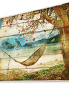 Tropical Sleeping Swing - Digital Art Landscape Print on Natural Pine Wood