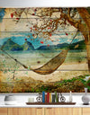 Tropical Sleeping Swing - Digital Art Landscape Print on Natural Pine Wood