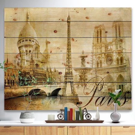Old Beautiful Paris - Cityscape Digital Print on Natural Pine Wood