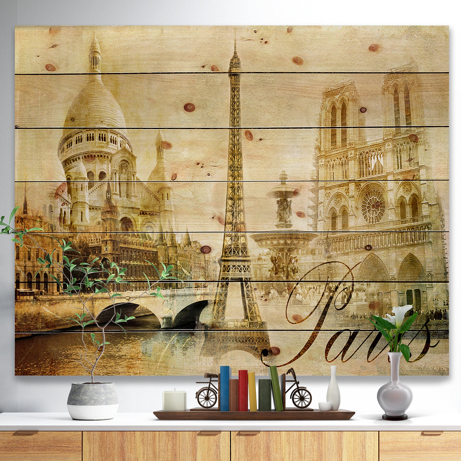 Old Beautiful Paris - Cityscape Digital Print on Natural Pine Wood