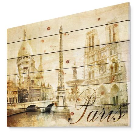 Old Beautiful Paris - Cityscape Digital Print on Natural Pine Wood