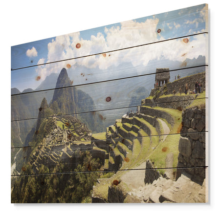 Machu Picchu Panorama - Landscape Photo Print on Natural Pine Wood