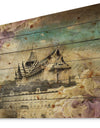 Vintage Style Sky Castle - Contemporary Print on Natural Pine Wood