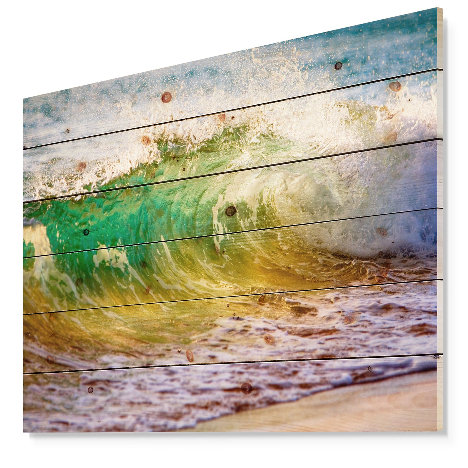 Ocean Turning Green - Seascape Print on Natural Pine Wood