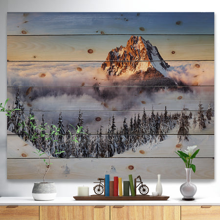 Winter Mountain Landscape - Photography Print on Natural Pine Wood