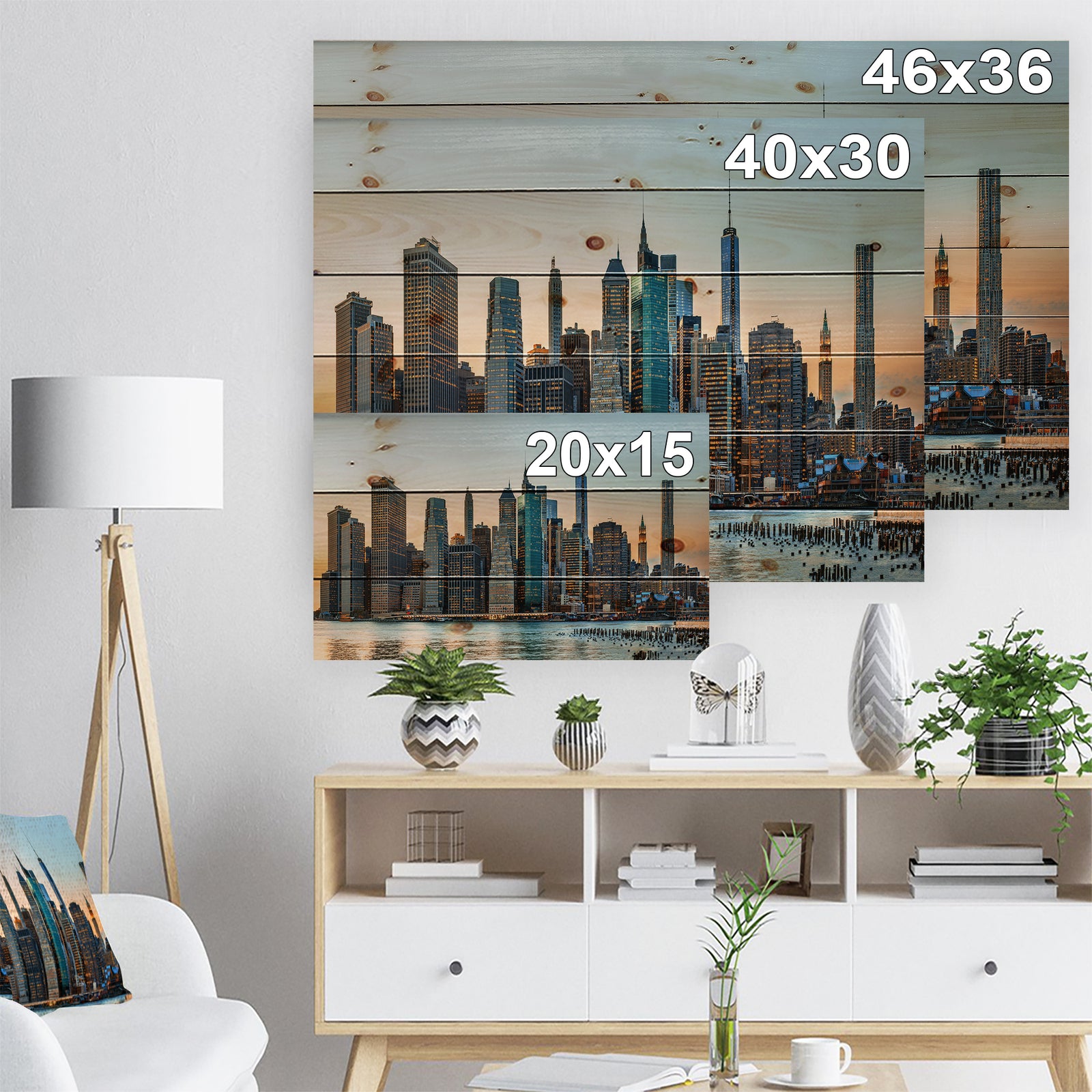 New York City Skyline - Photography Print on Natural Pine Wood