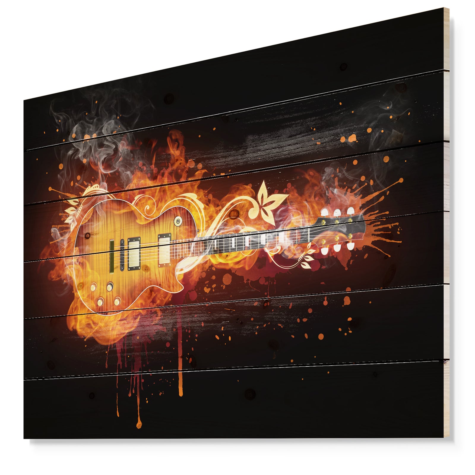 Electric Guitar - Abstract Print on Natural Pine Wood