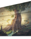 Giant Tree with Woman - Abstract Print on Natural Pine Wood