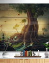 Giant Tree with Woman - Abstract Print on Natural Pine Wood