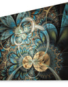 Symmetrical Blue Gold Fractal Flower - Abstract Print on Natural Pine Wood