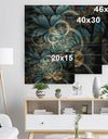 Symmetrical Blue Gold Fractal Flower - Abstract Print on Natural Pine Wood