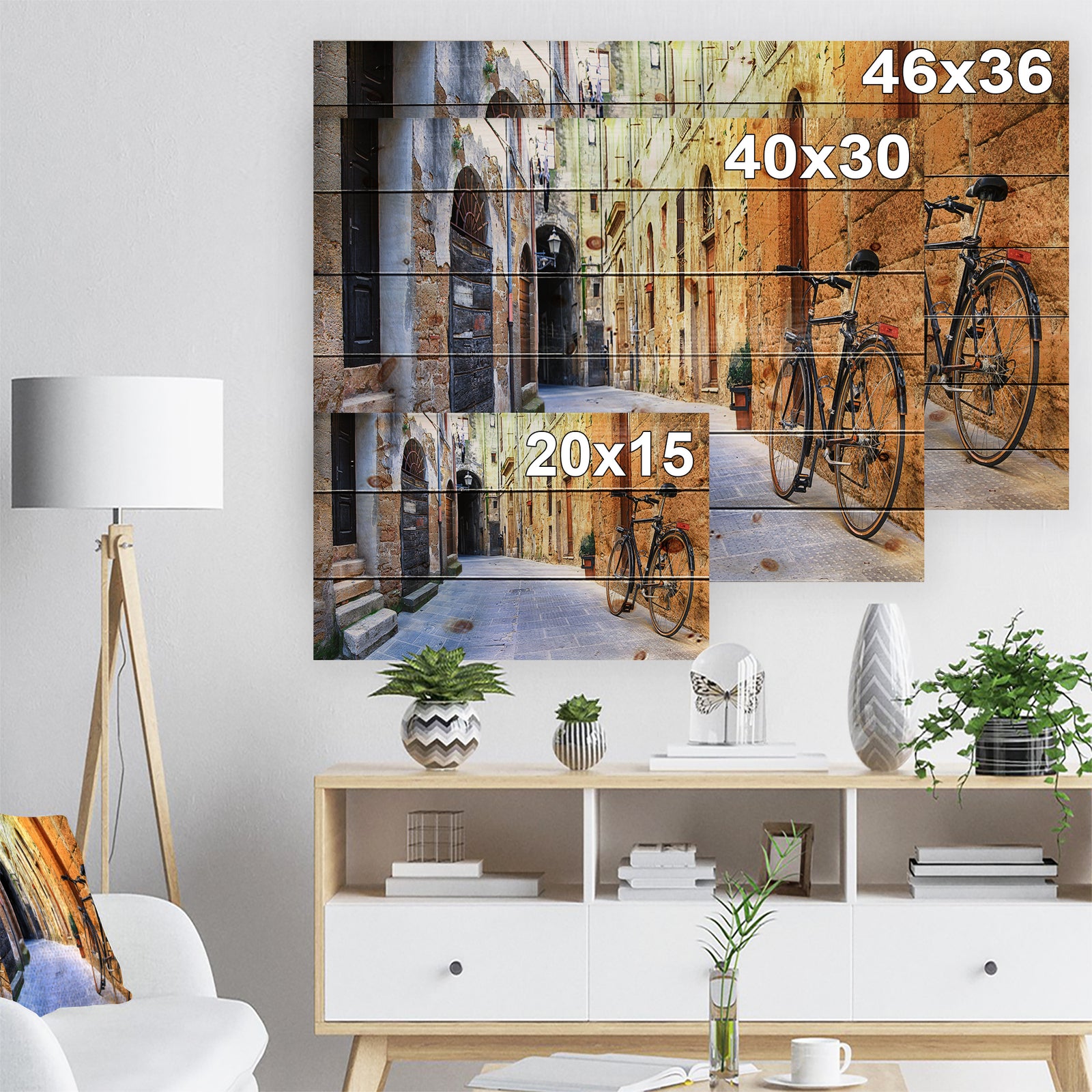 Pictorial Street of Old Italy - Cityscape Print on Natural Pine Wood