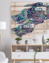 Blue Lion Abstract Art - Bohemian Print on Natural Pine Wood